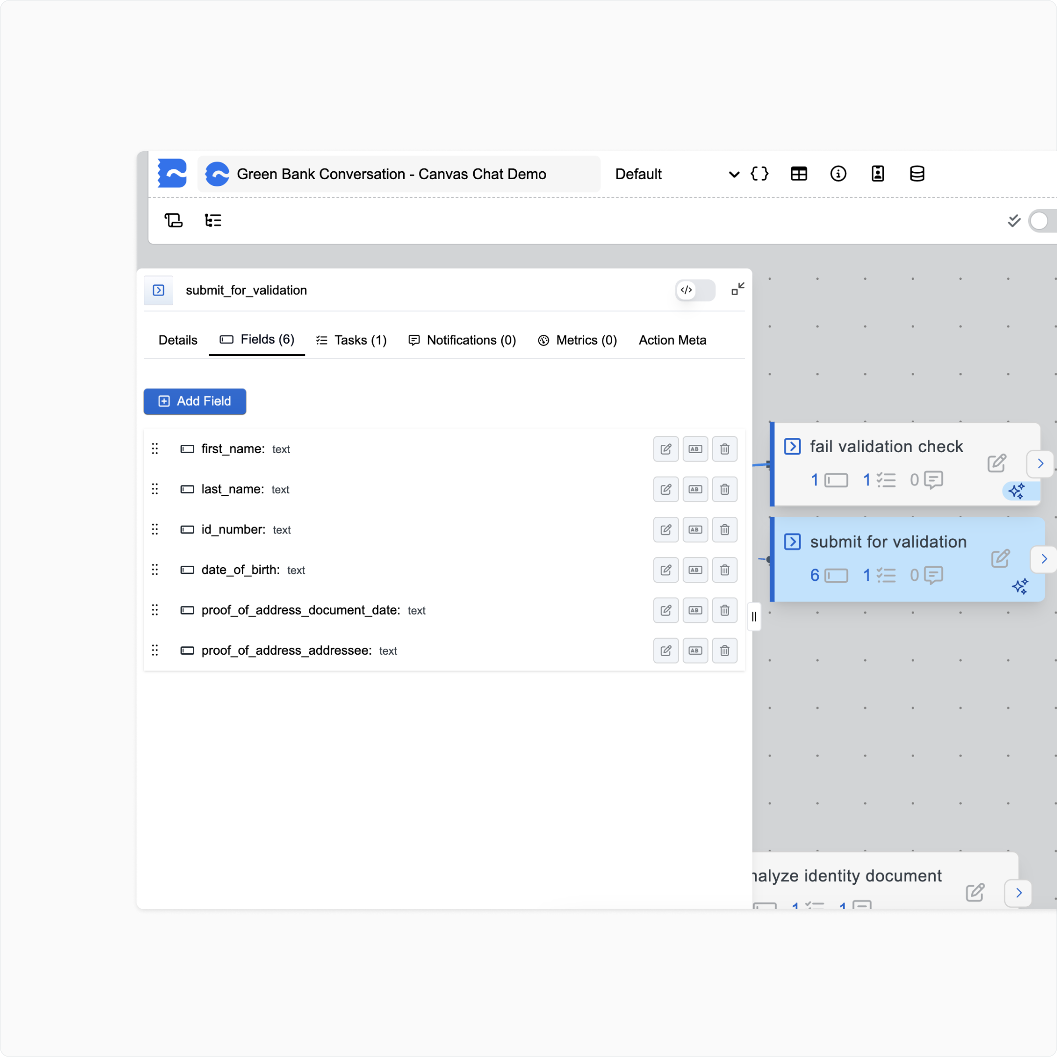 Configuring an action within the AI process builder