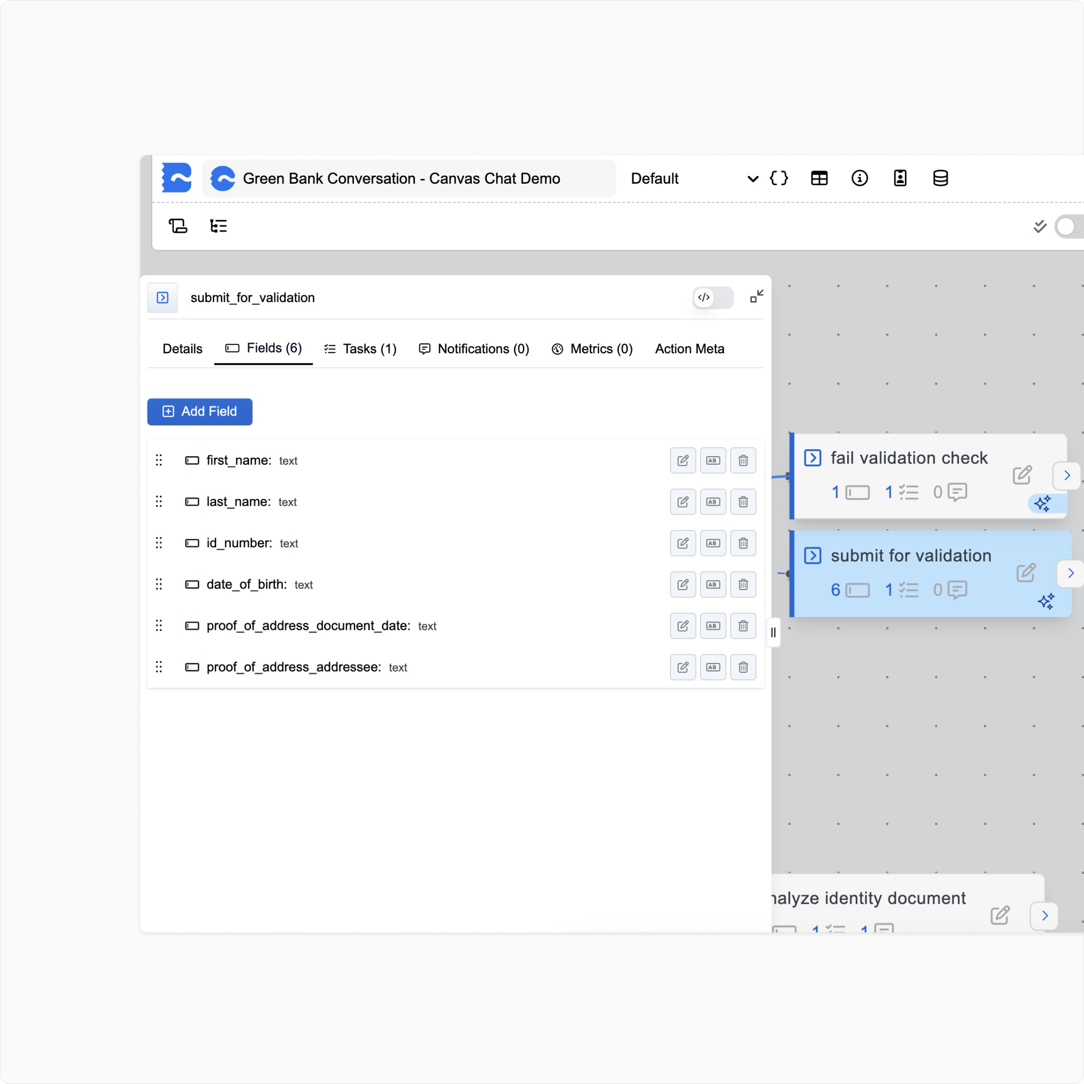 Configuring an action within the AI process builder